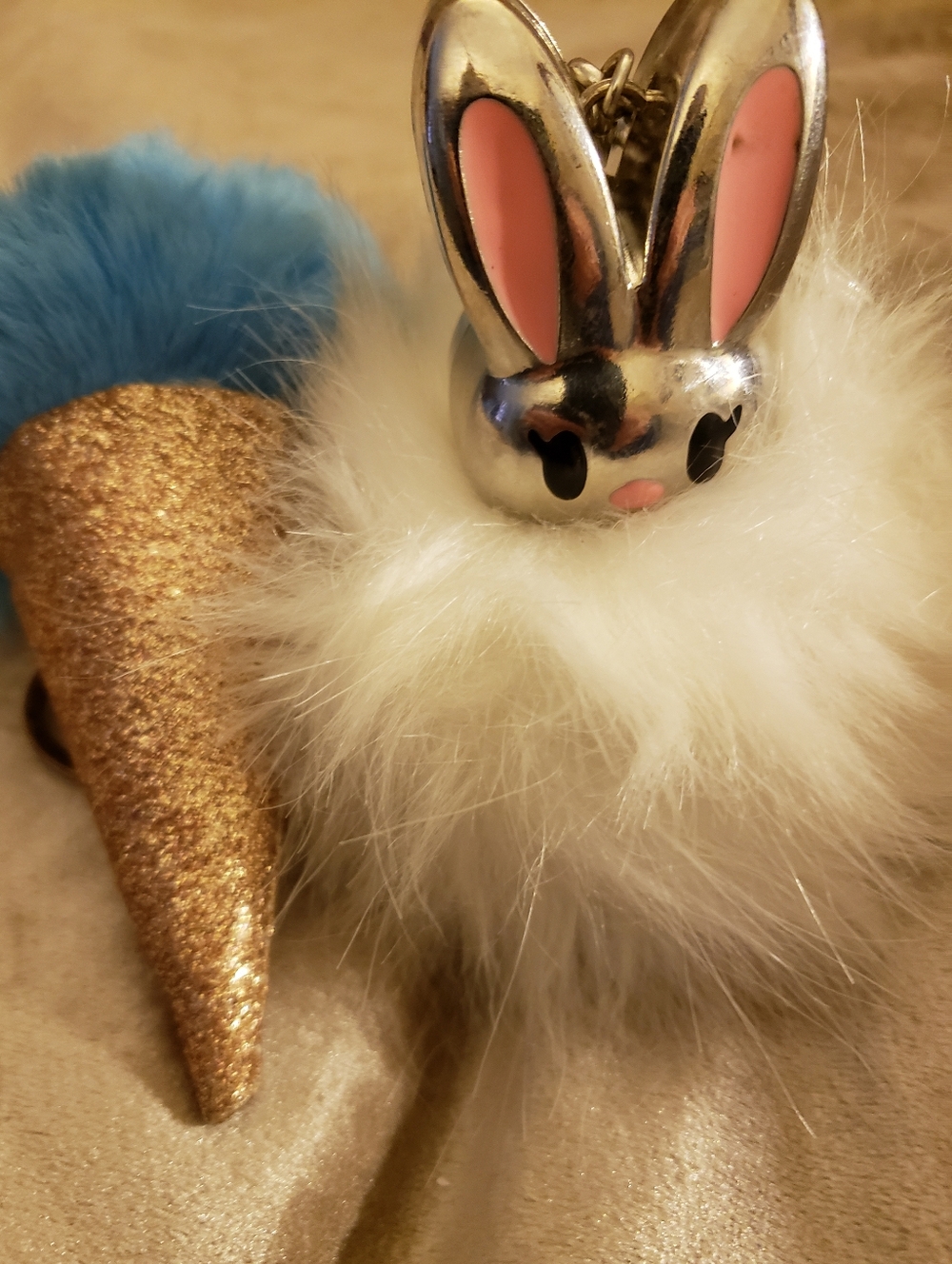 Super Cute NWT Set of 2 Ice Cream & Bunny Faux Fur Keychains